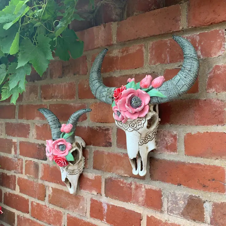 Goat Skull with Flowers - 29cm