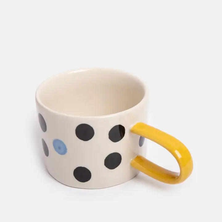 Blue Accent Mono Dotty Ceramic Mug by Caroline Gardner - Set of 4 - 14.5cm