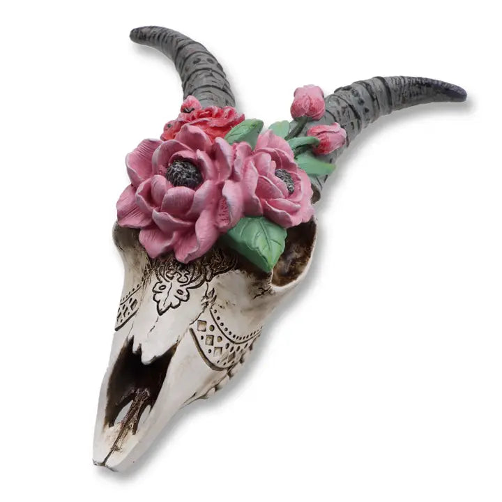 Goat Skull with Flowers - 29cm