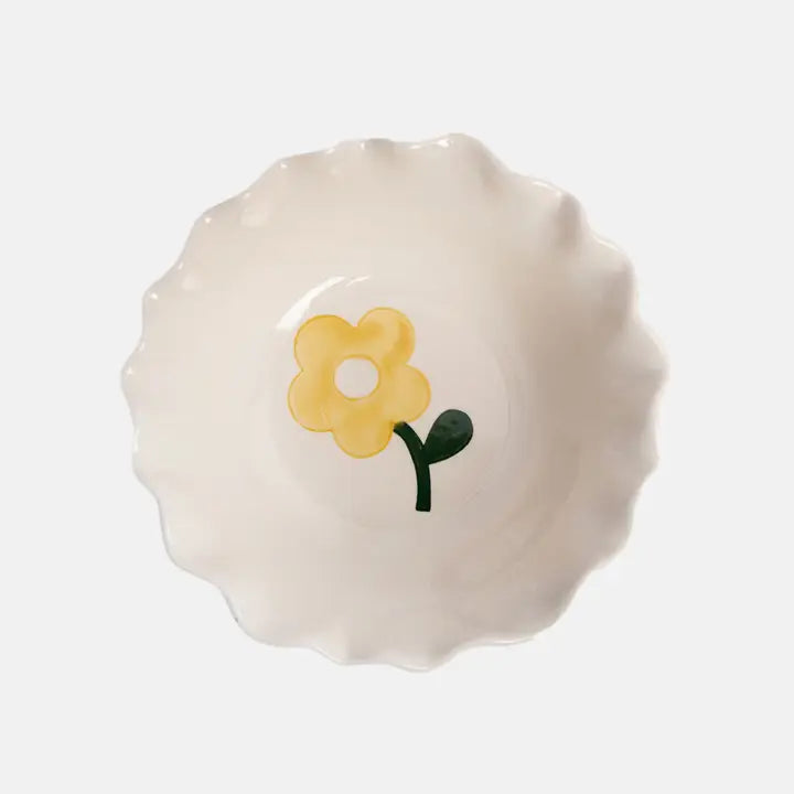Pink Outside Stripe /Yellow Flower Frilly Bowl by Caroline Gardner - Set of 4