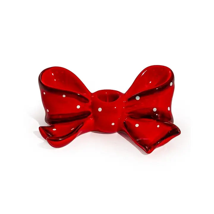 Ruby Red Ribbon Bow Ceramic Candle Holder