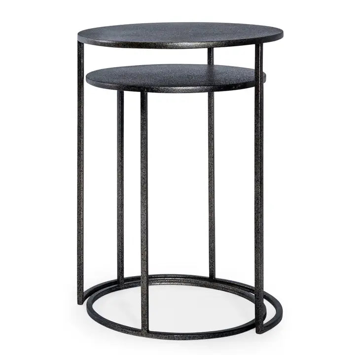 Nest of 2 Antique Pewter/Grey Metal Side Tables - 60cm & 51cm