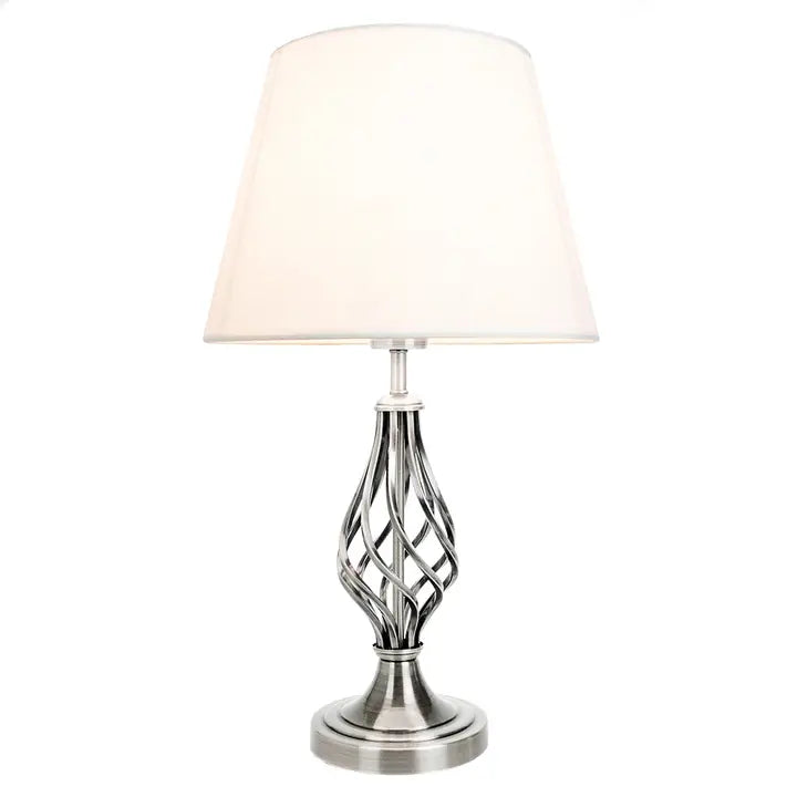Table Lamp with Barley Twist Base and Linen Shade - 52cm - Nickel