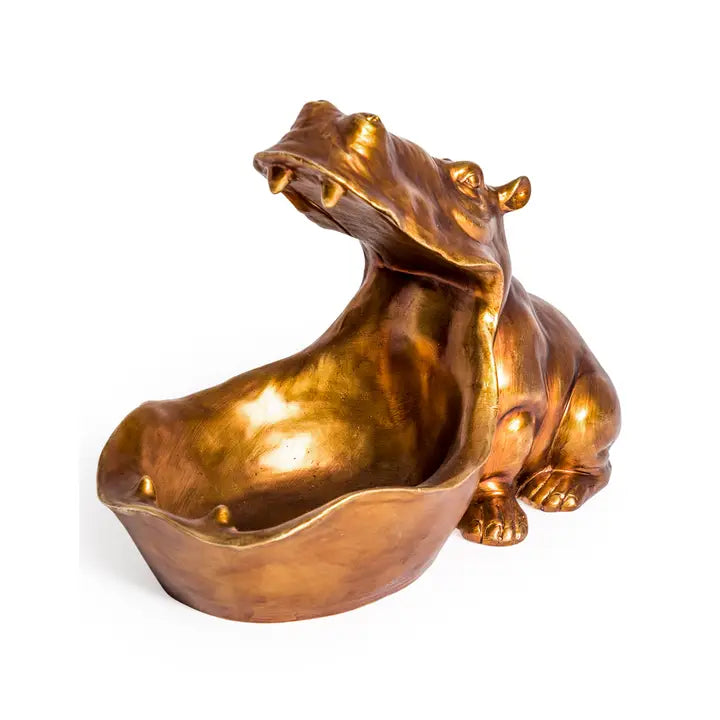 Antiqued Copper Hungry Hippo Storage Bowl - 33cm