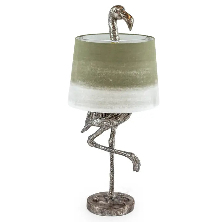 Antique Silver Flamingo Table Lamp with Sage Fade Shade - 81cm