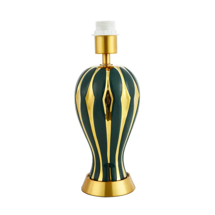 Traditional Glossy Navy Forest Green and Polished Gold Ceramic Table Lamp Base - 34cm