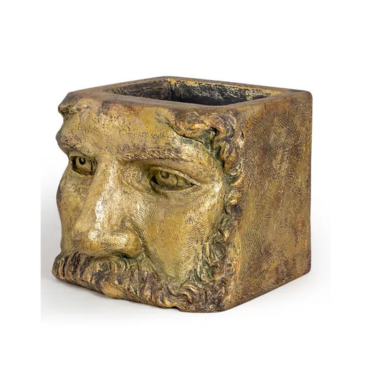 Large Antiqued Gold Classical Face Planter - 45cm
