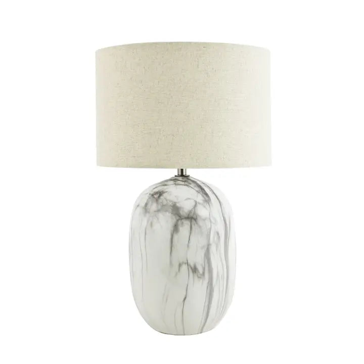 Marble Effect Ceramic Table Light Base with Gloss Glazing and Satin Nickel Trim - 38cm