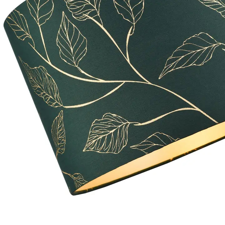 Modern Forest Green Cotton Fabric Drum Lamp Shade with Gold - 12"