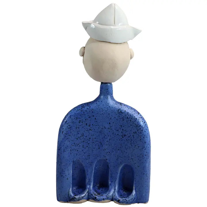Handmade Nautical Male Bust Ceramic Figurine: the Sailor in Navy