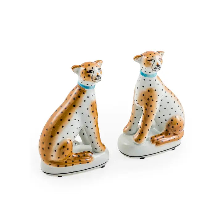Pair of Ceramic Sitting Leopard Figures - 16.5cm