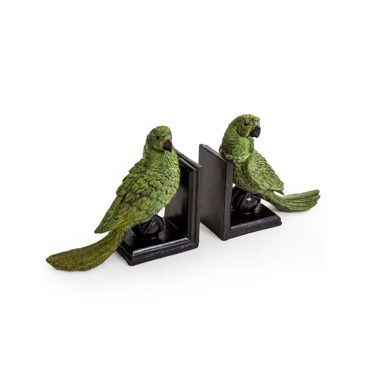 Pair of Green Parrot On Ball Bookends - 35.5cm