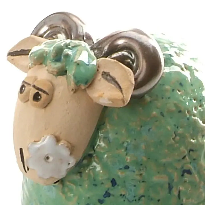 Handmade Wolly Ram Ceramic Figurine in Turquoise - 12cm