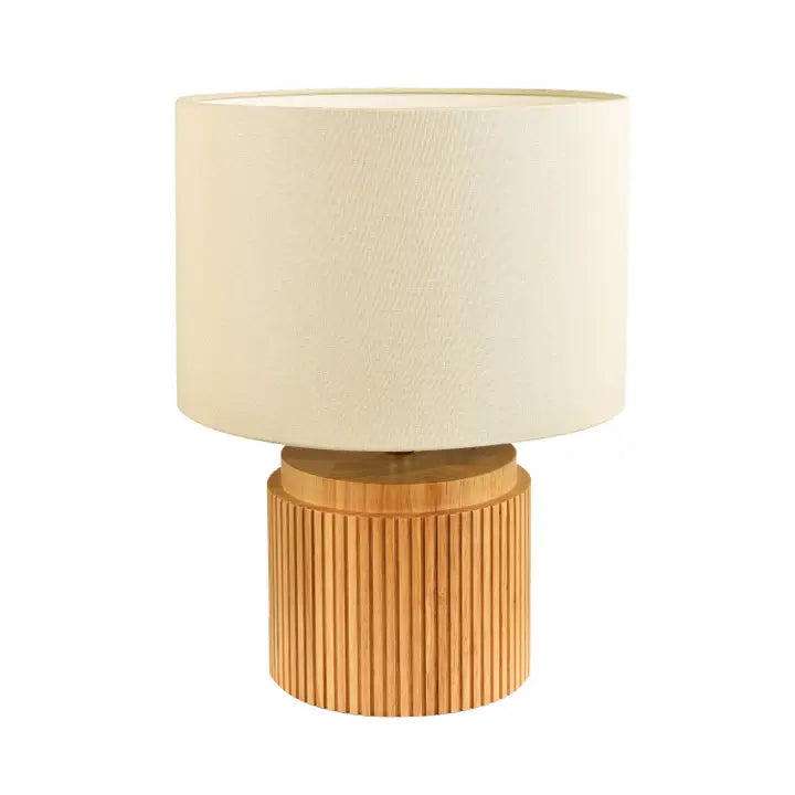 Classic and Stylish Real Wooden Table Lamp with Natural Cream Linen Shade - 39cm