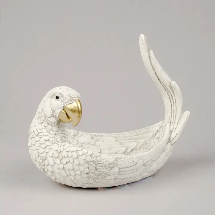 White & Gold Parrot Dish - 17.5cm