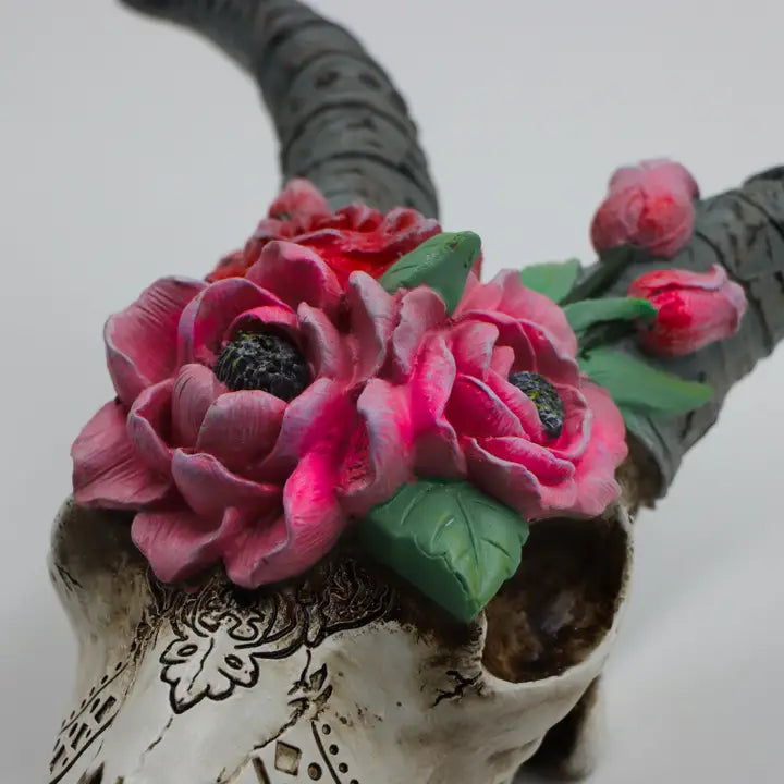 Goat Skull with Flowers - 29cm
