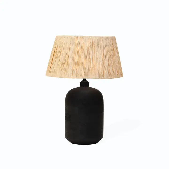 Easton, Black Sandblasted Medium Table Lamp with Raffia Shade - 49cm