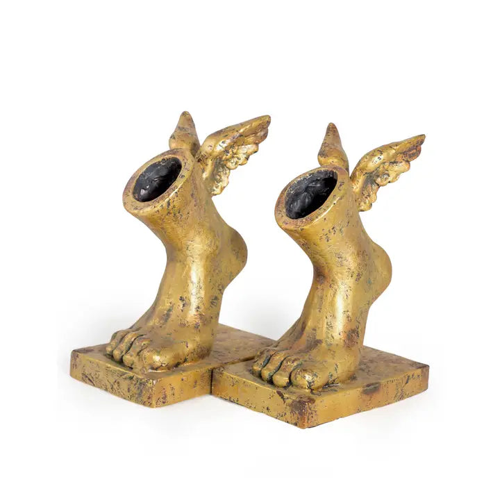 Set of 2 Antiqued Gold Winged Foot Planters - 33cm