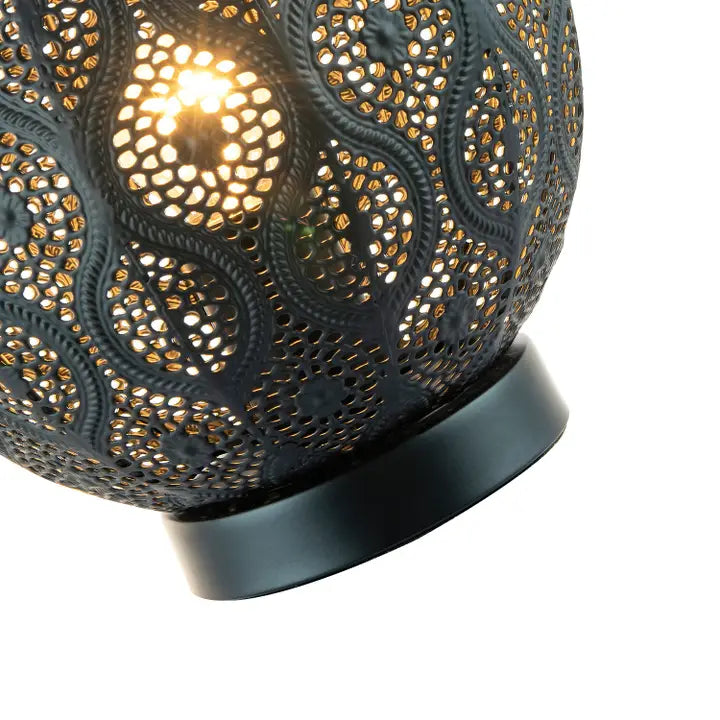 Floral Moroccan Table Lamp in Matte Black - 23cm