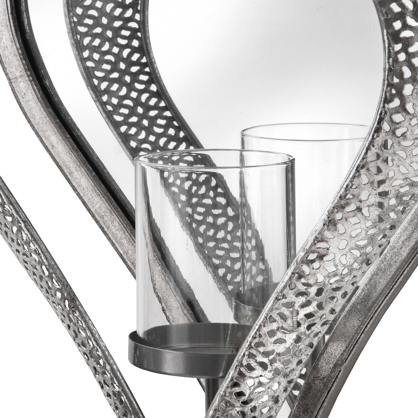 Silver Heart Mirrored Tealight Holder - 37cm
