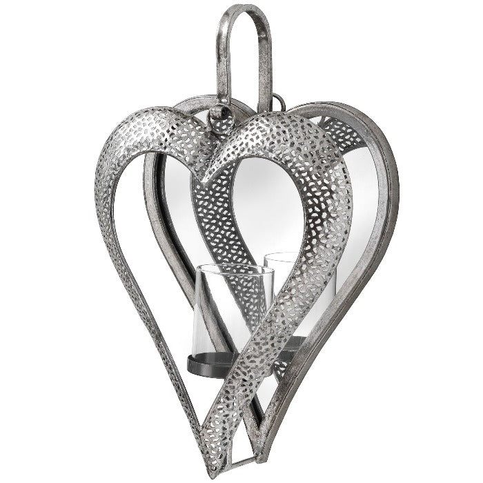 Silver Heart Mirrored Tealight Holder - 37cm