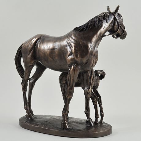 Mare & Foal, Cold Cast Bronze Sculpture by David Geenty - 17.5cm