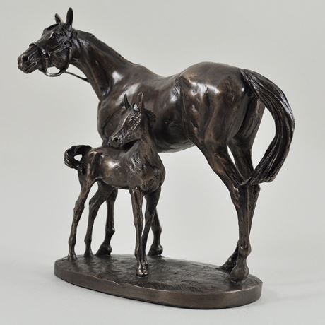 Mare & Foal, Cold Cast Bronze Sculpture by David Geenty - 17.5cm