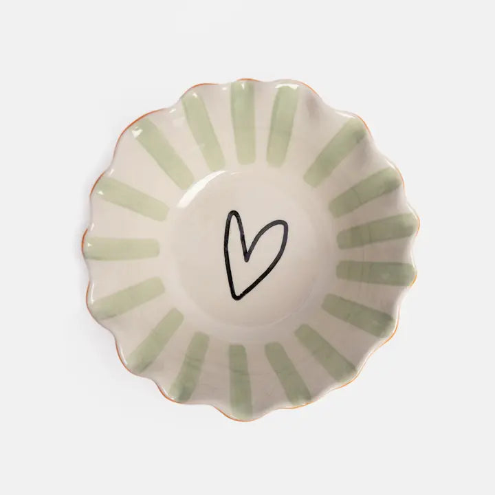 Pale Blue Inside Stripe/Outline Heart Frilly Bowl by Caroline Gardner - Set of 4