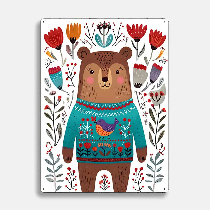Brown Bear Jumper Scandinavian Folk Metal Sign Plaque