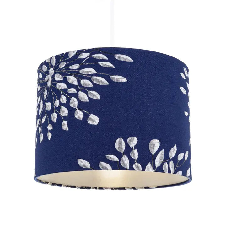 Modern Navy Midnight Blue Drum Lampshade with Off-White - 10"