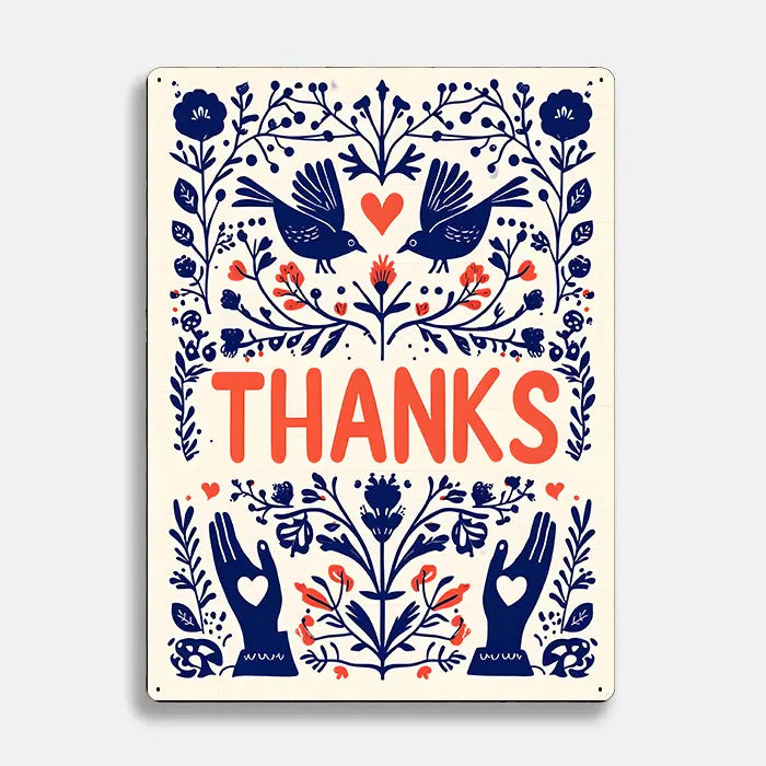 Illustration Thanks Bird Scandinavian Folk Metal Sign Plaque