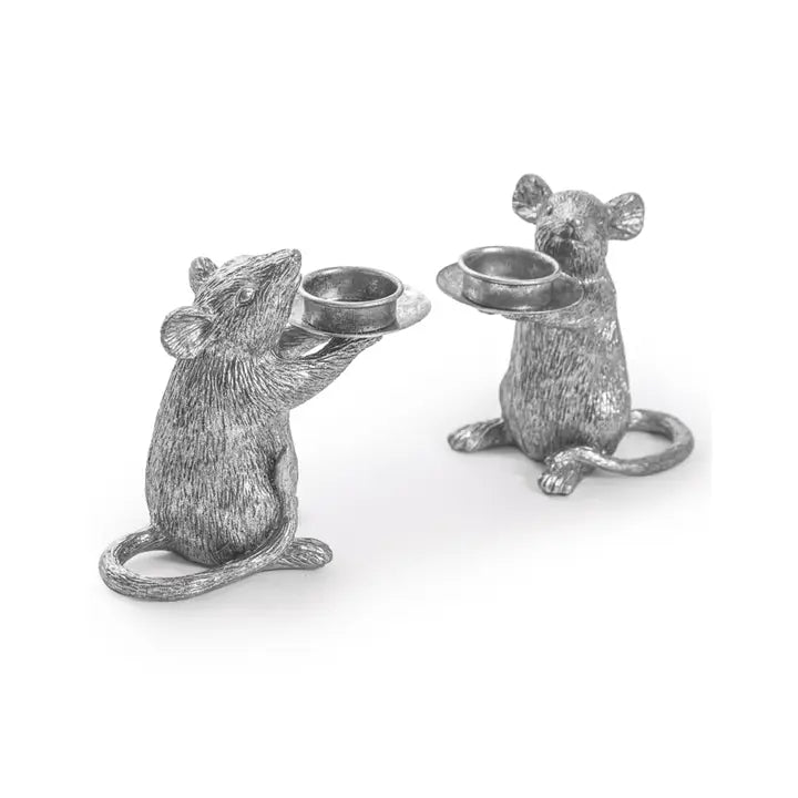 Pair of Silver Mouse Candle Holders