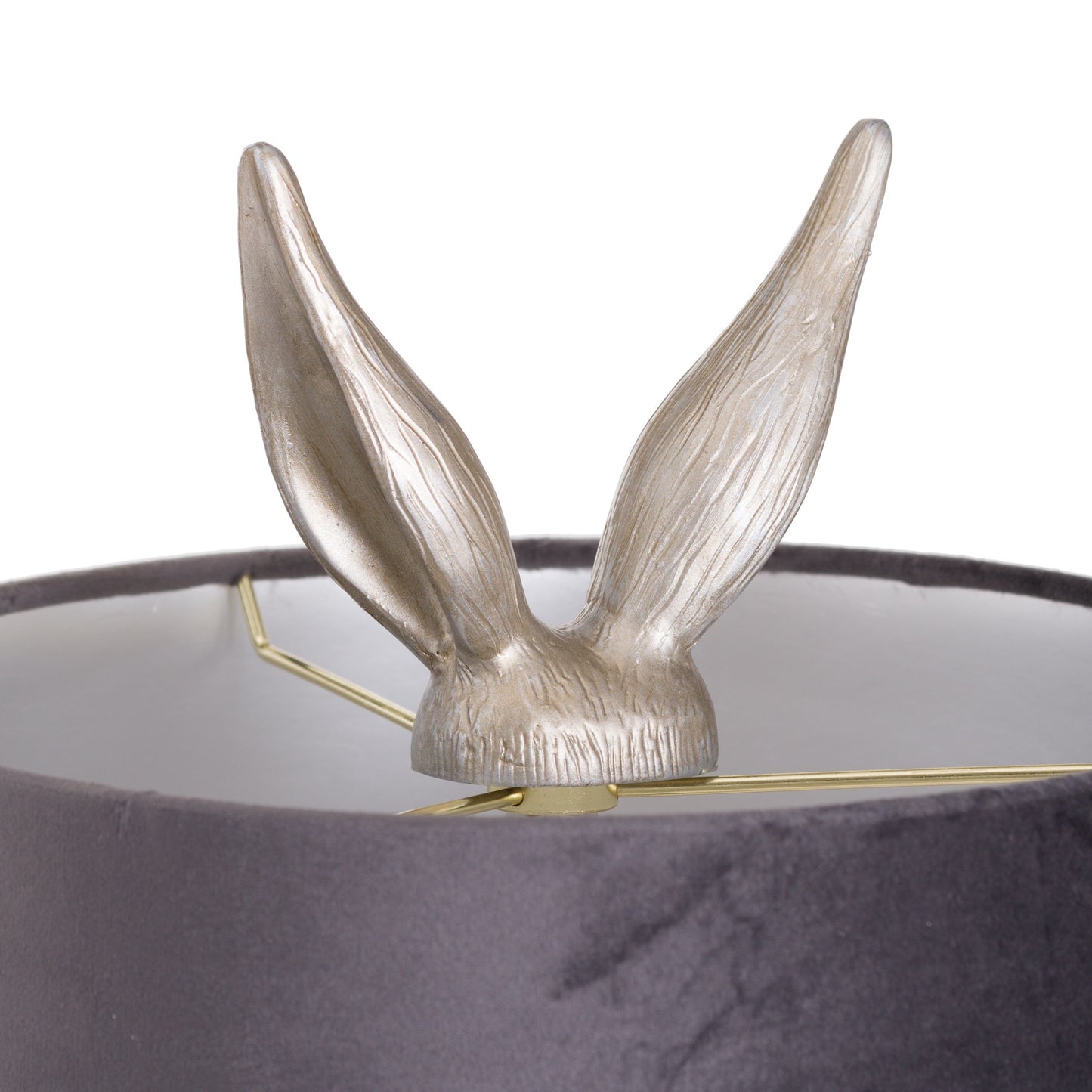 Silver Hare Table Lamp With Grey Velvet Shade - 50cm