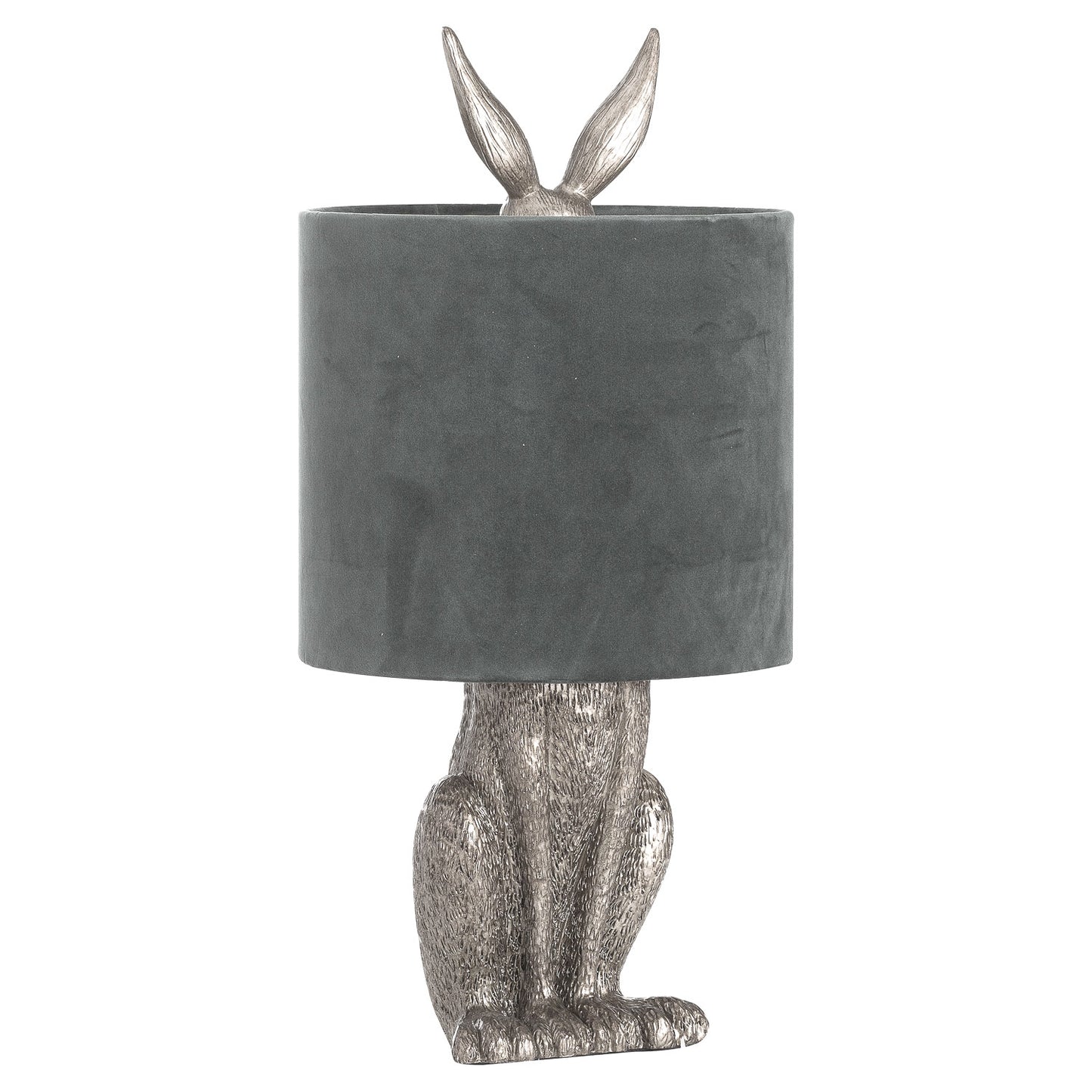 Silver Hare Table Lamp With Grey Velvet Shade - 50cm