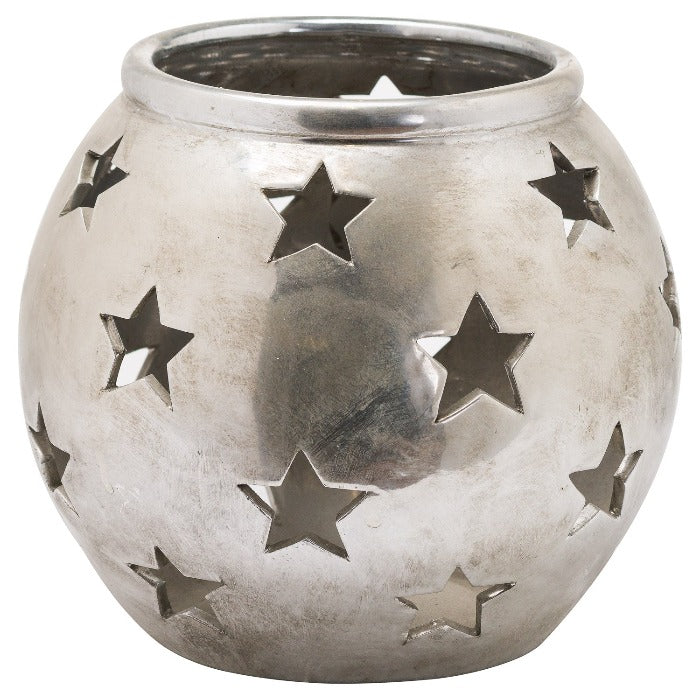 Silver Ceramic Star Tealight Holder - 14cm