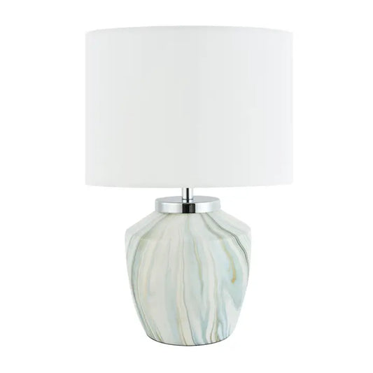 Marble Effect Ceramic Table Lamp Base with White Duck Egg and Gold Swirl - 30cm