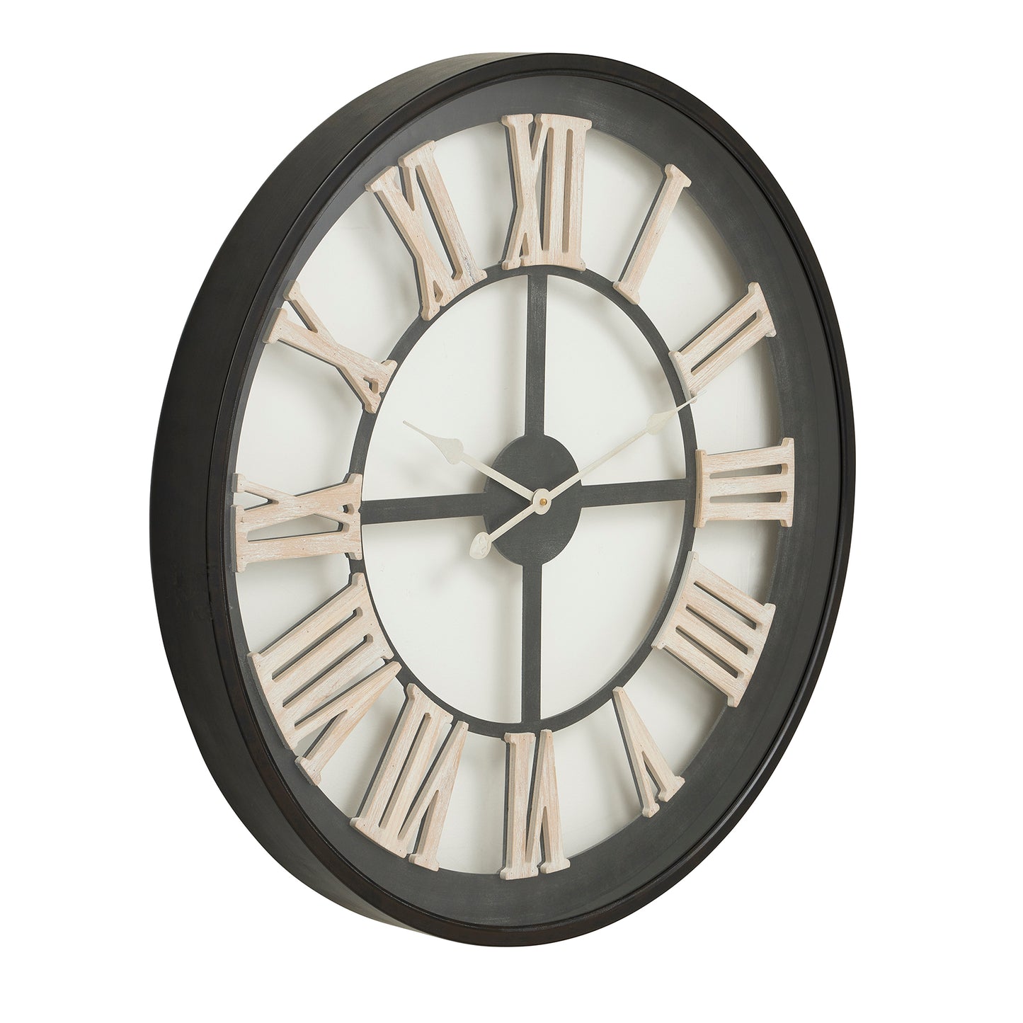 Black Framed Skeleton Clock With White Roman Numerals - 80cm