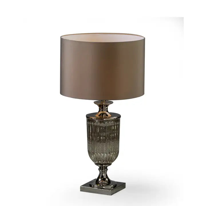 Antiqued Glass Urn Lamp with Taupe Cylinder Shade - 85cm