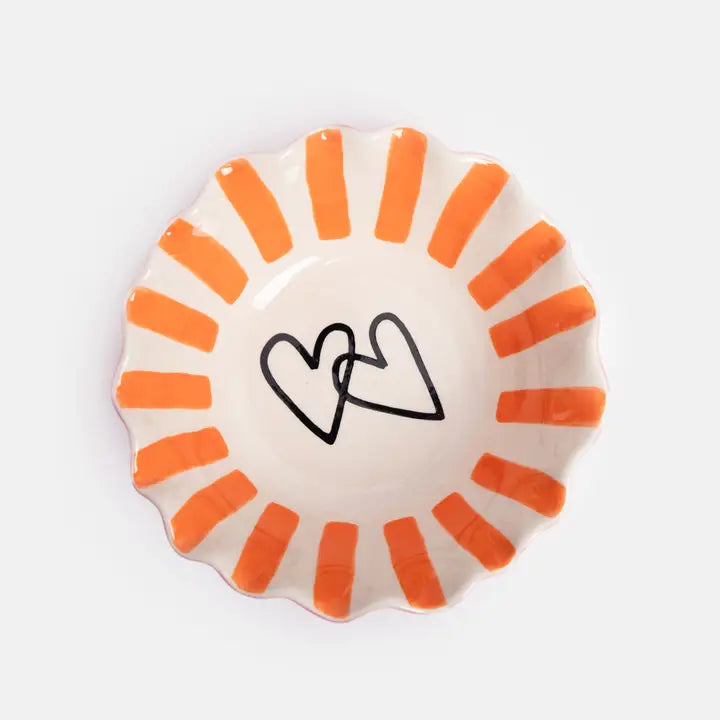 Coral Inside Stripe/Layered Hearts Frilly Bowl by Caroline Gardner - Set of 4