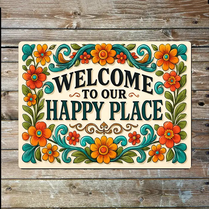 Welcome To Our Happy Place | Folk | Metal Sign Plaque