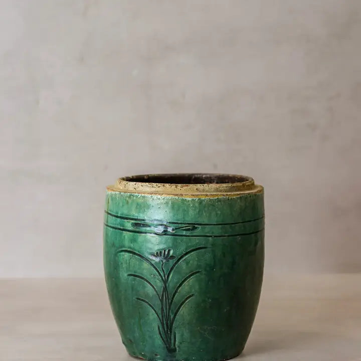 Vintage Emerald Green Pot - 21cm
