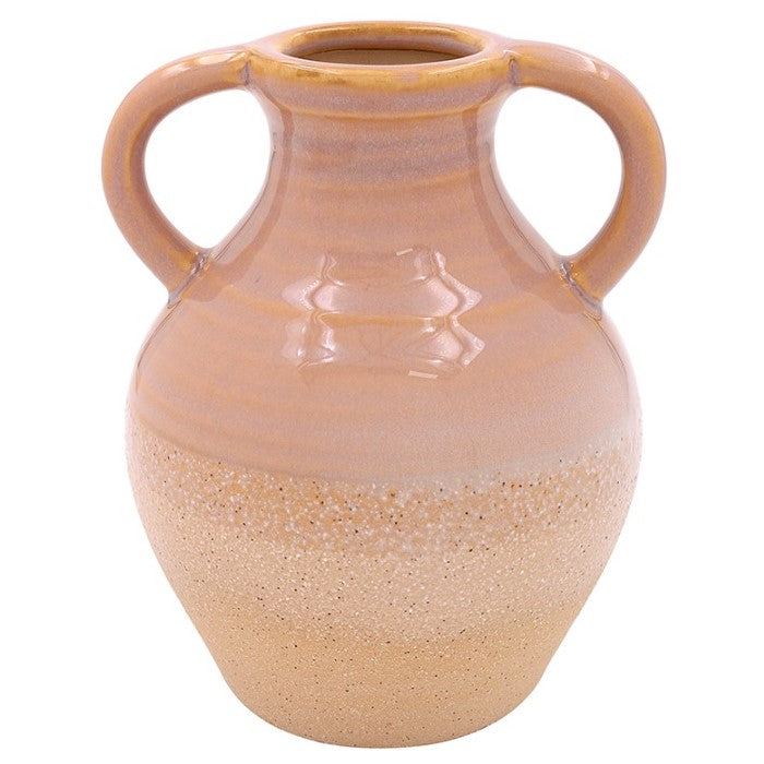 3 Tone Beige Ceramic Vase W/ Handles - 14cm