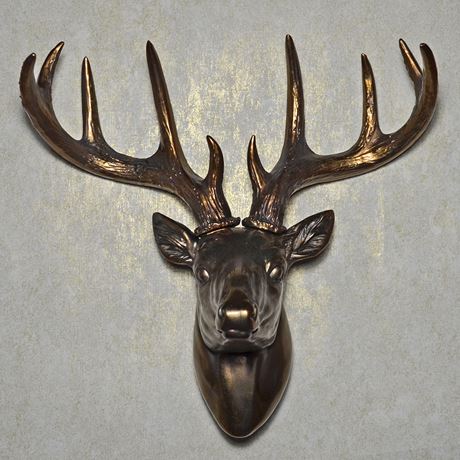Hanging Deer Head , Bronze Effect Sculpture - 31cm