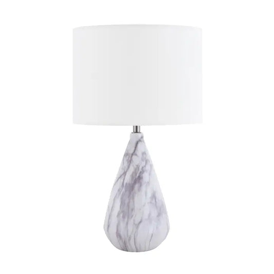 Marble Effect Ceramic Table Lamp Base with White Gloss Glazing and Chrome Trim - 37cm
