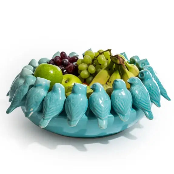 Blue Ceramic Flock of Birds Bowl - 37.5cm