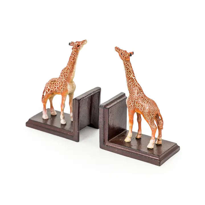 Cast Iron Antiqued Pair of Giraffe Bookends - 19cm