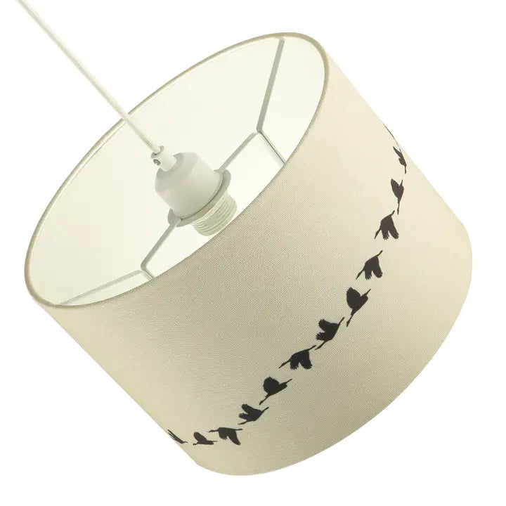 Flying Swans Lamp Shade in Light Cream Linen Fabric with Cotton Inner - 12"