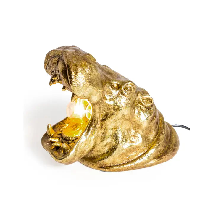Antique Gold Roaring Hippo Table Lamp - 27.5cm