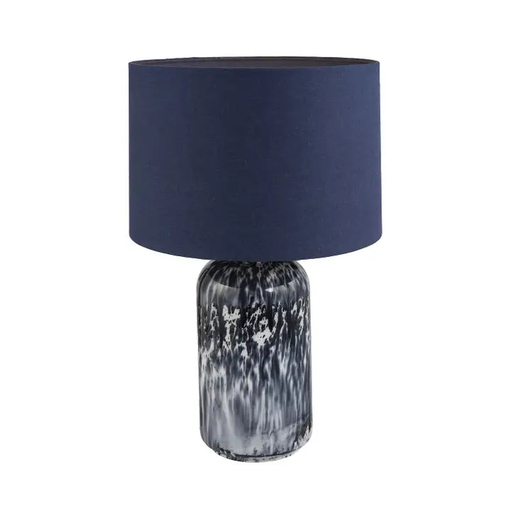 Modern Navy Blue and Smoked Grey Marble Snowflake Glass Table Lamp with Shade - 46cm