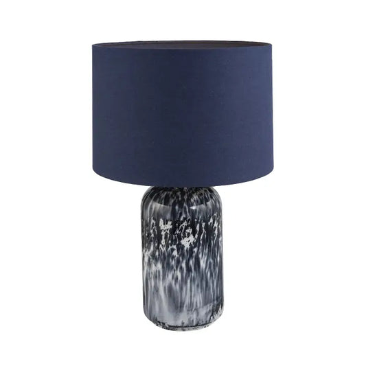 Modern Navy Blue and Smoked Grey Marble Snowflake Glass Table Lamp with Shade - 46cm